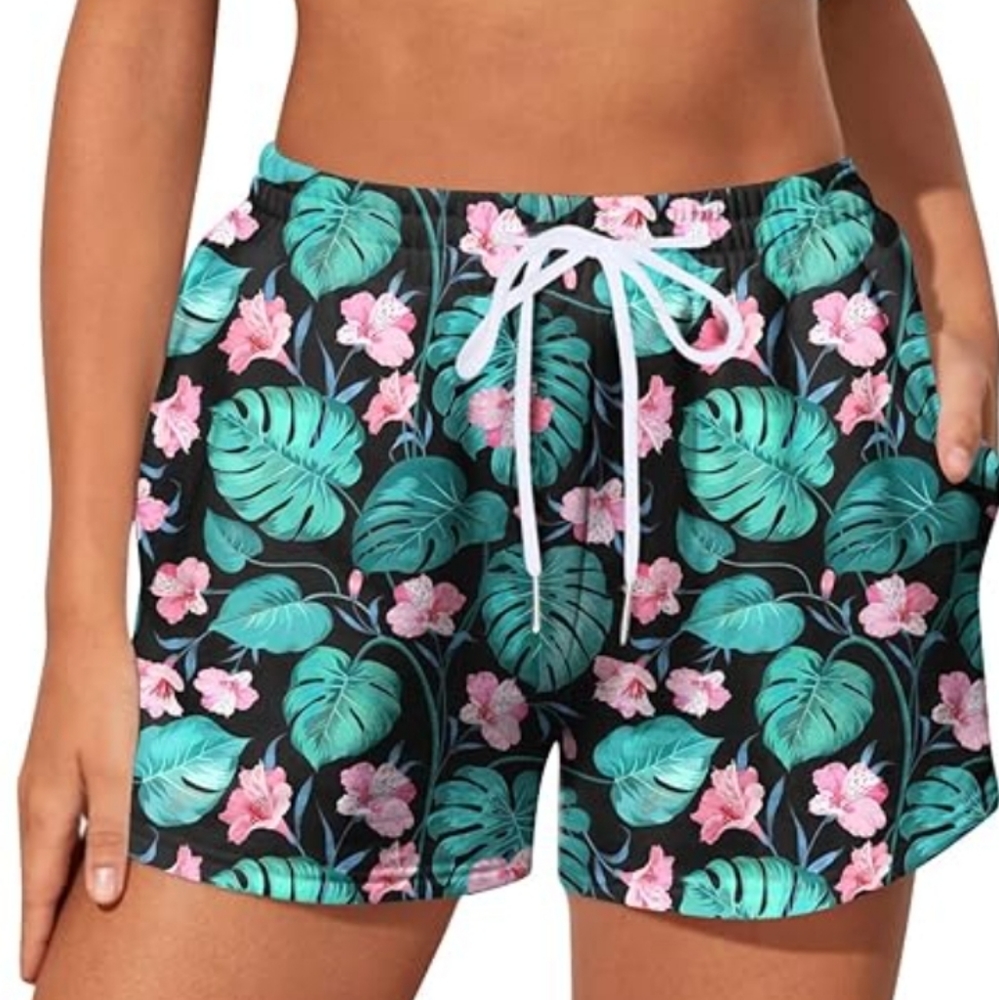 Green and pink Hawaiian shorts